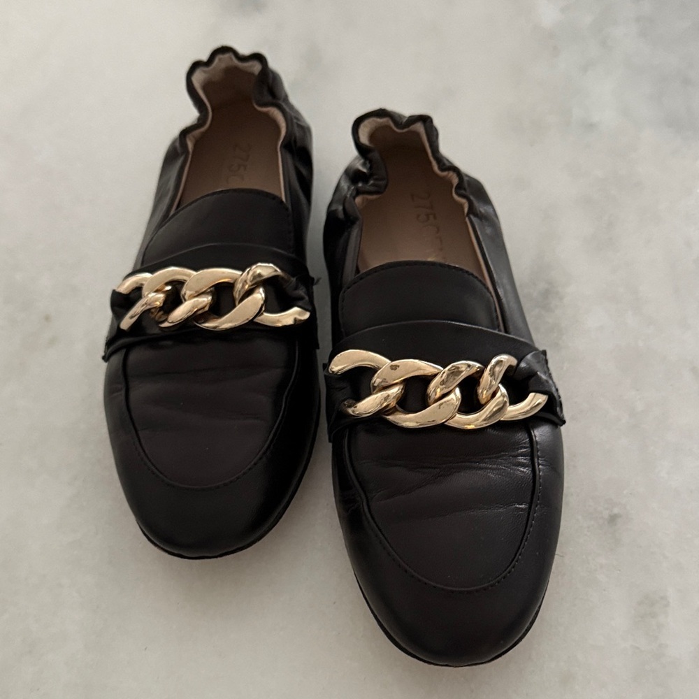 Chic Black Loafers with Gold Chain Accent